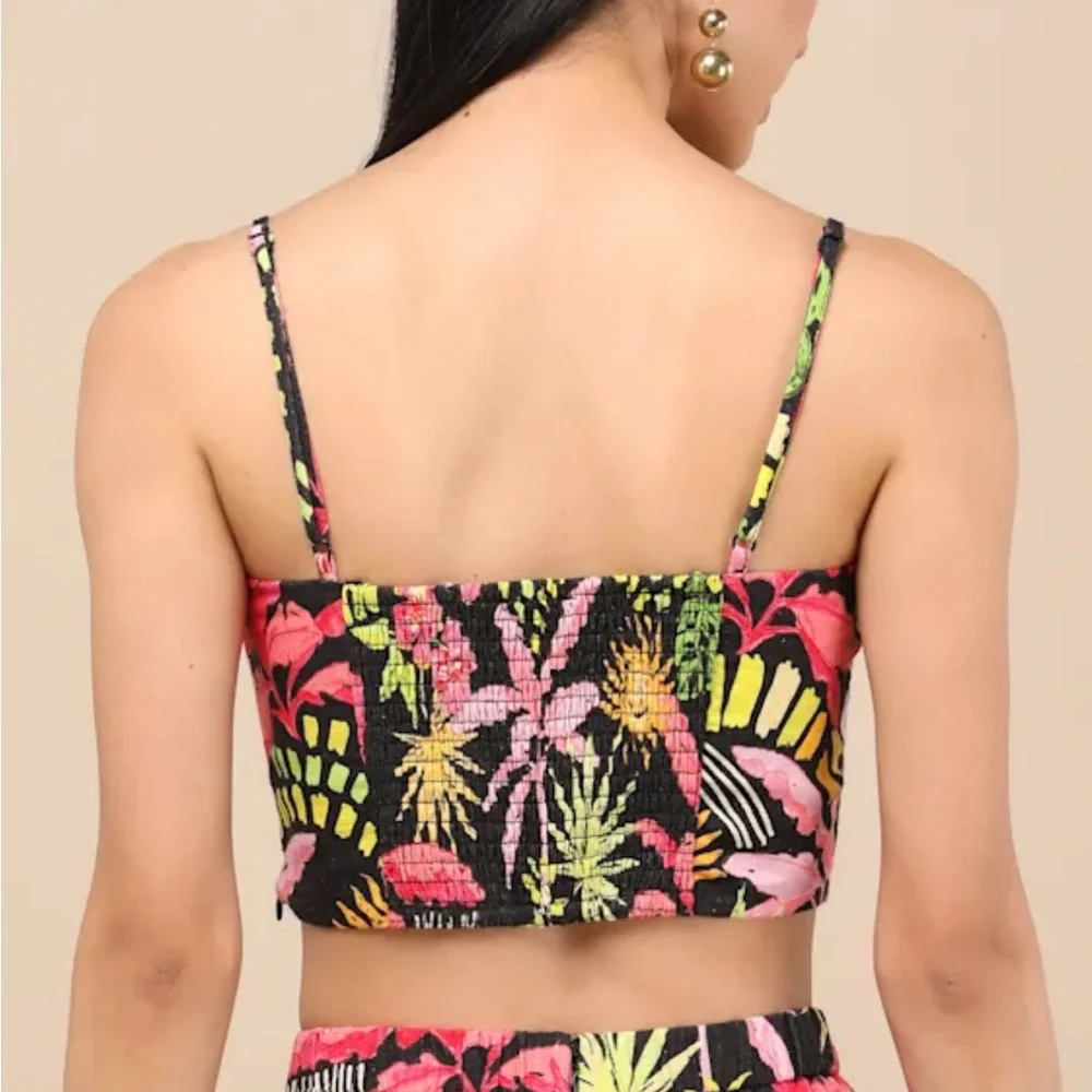 Tropical Print Two-Piece Set Adjustable Cami and Wide Leg Lined Pants w/ Pockets - Picture 4 of 9